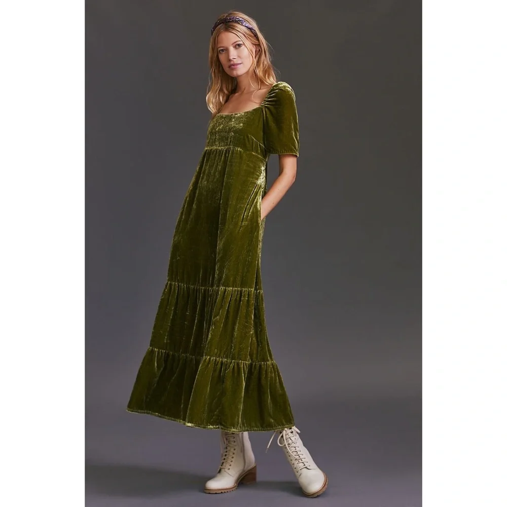 Anthropologie Velvet Empire Waist Midi Dress - Picture 1 of 8